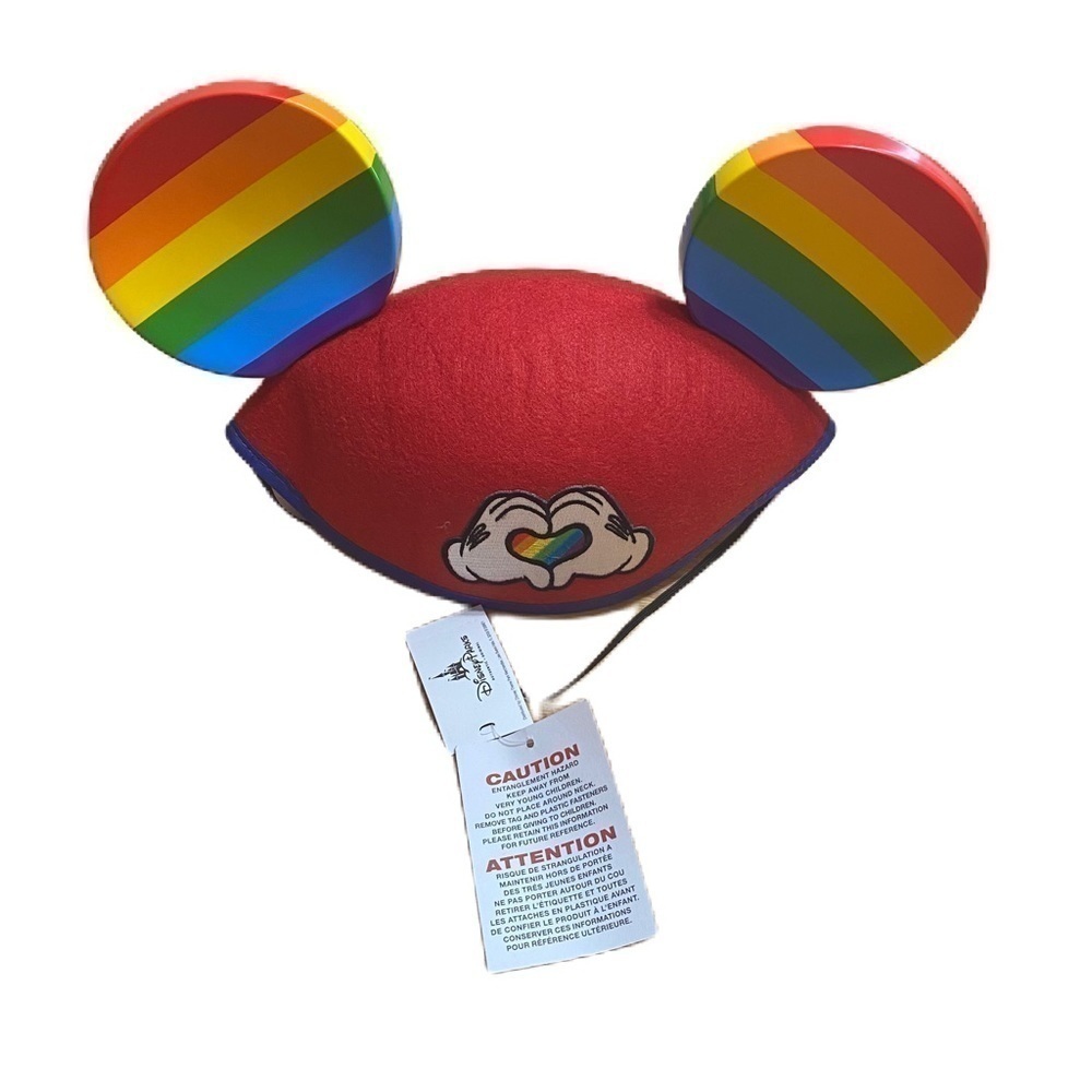 Disney Parks Rainbow Mickey Mouse Hat LGBTQ Heart Hand World Land NEW Red Yellow